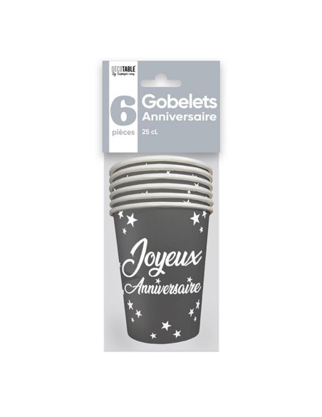 6 gobelets Anniversaire 25cl - Fuchsia
