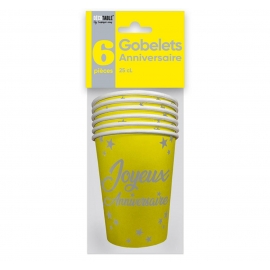 6 gobelets Anniversaire 25cl - Gris