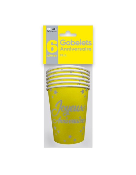6 gobelets Anniversaire 25cl - Gris