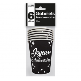 6 gobelets Anniversaire 25cl - Jaune