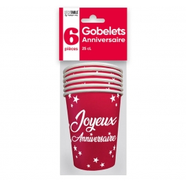 6 gobelets Anniversaire 25cl - Noir