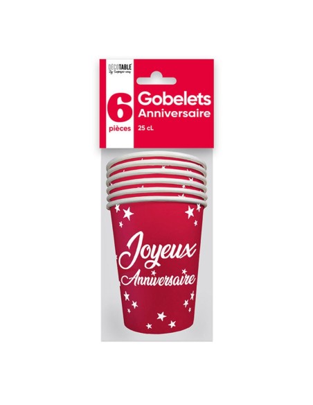 6 gobelets Anniversaire 25cl - Noir