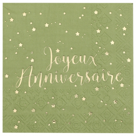 20 serviettes Joyeux Anniversaire métallisé - Rose gold