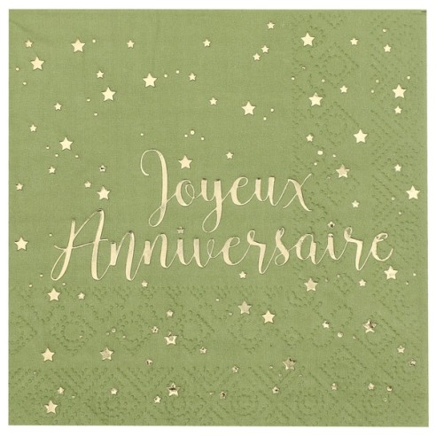 20 serviettes Joyeux Anniversaire métallisé - Rose gold