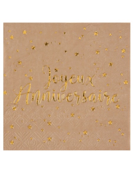 20 serviettes Joyeux Anniversaire métallisé - Sauge