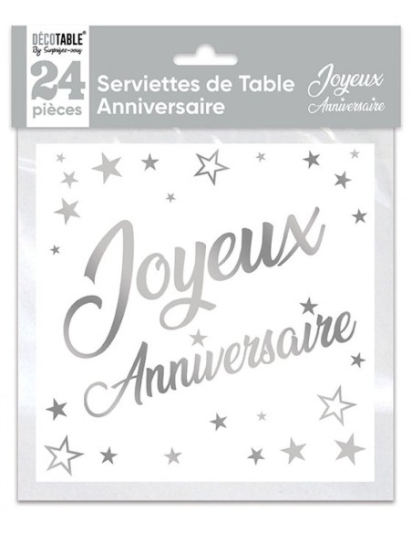 20 serviettes Joyeux Anniversaire métallisé - Kraft