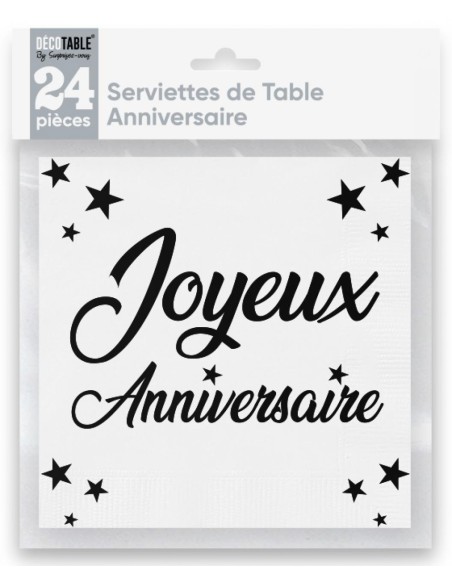 24 serviettes Anniversaire métallisé - Argent