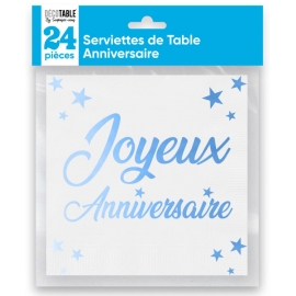 24 serviettes Anniversaire métallisé - Bleu