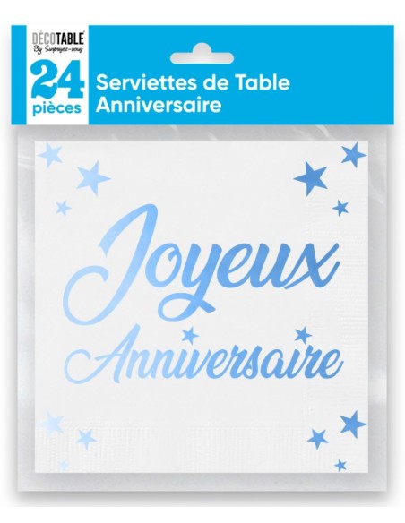 24 serviettes Anniversaire métallisé - Blanc