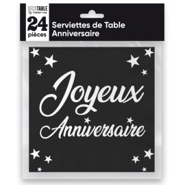 24 serviettes Anniversaire métallisé - Fuchsia