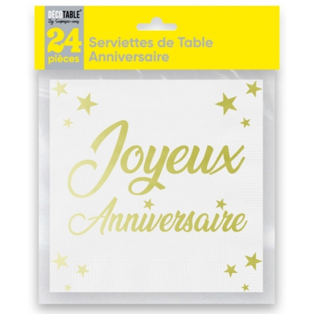 24 serviettes Anniversaire métallisé - Noir