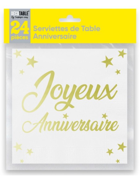 24 serviettes Anniversaire métallisé - Noir