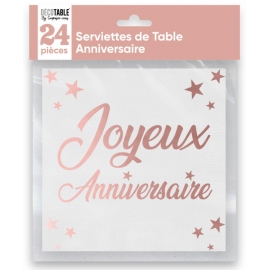 24 serviettes Anniversaire métallisé - Rose gold