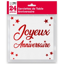 24 serviettes Anniversaire métallisé - Rouge