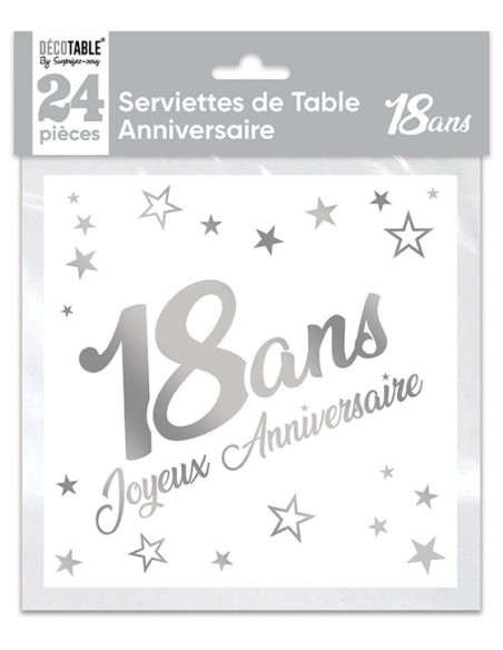 24 serviettes Anniversaire métallisé - Argent