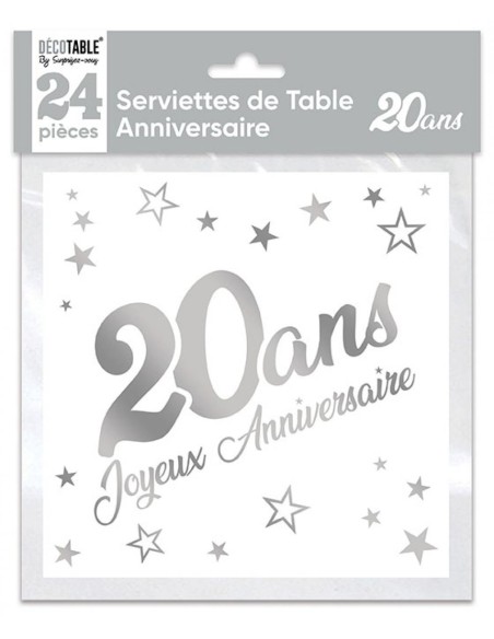 24 serviettes Anniversaire métallisé argent - 18ans