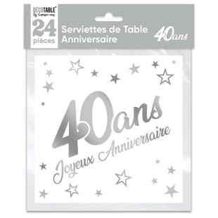 24 serviettes Anniversaire métallisé argent - 30ans