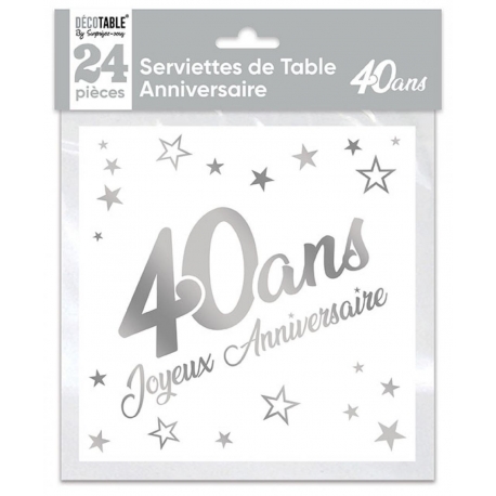 24 serviettes Anniversaire métallisé argent - 30ans