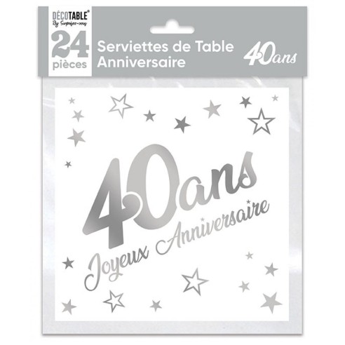 24 serviettes Anniversaire métallisé argent - 30ans