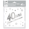 24 serviettes Anniversaire métallisé argent - 40 ans