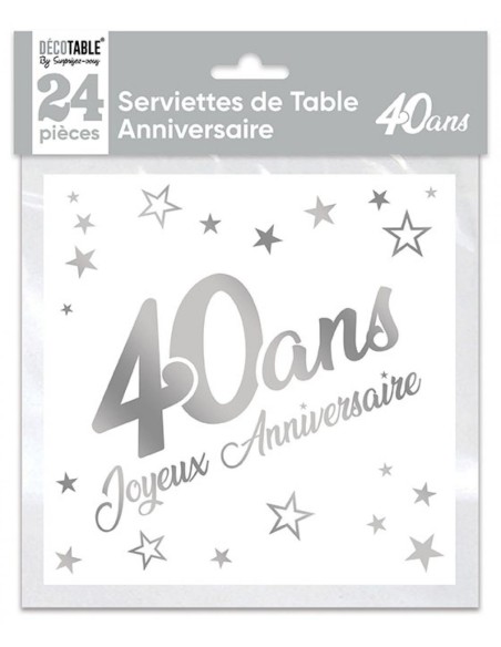 24 serviettes Anniversaire métallisé argent - 30ans