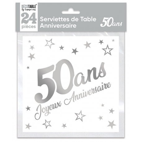 24 serviettes Anniversaire métallisé argent - 40 ans