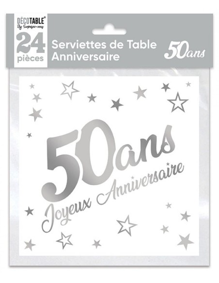 24 serviettes Anniversaire métallisé argent - 40 ans