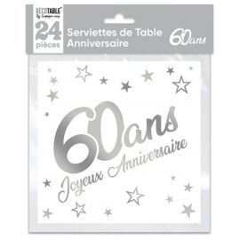 24 serviettes Anniversaire métallisé argent - 50 ans