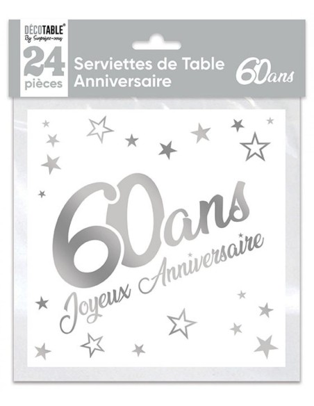 24 serviettes Anniversaire métallisé argent - 50 ans