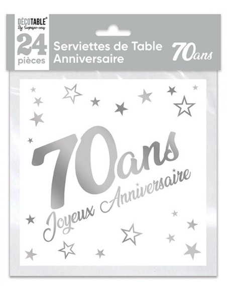 24 serviettes Anniversaire métallisé argent - 60 ans