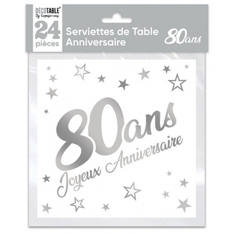 24 serviettes Anniversaire métallisé argent - 70 ans