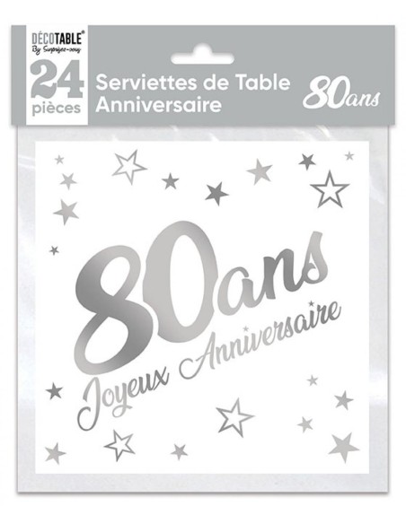 24 serviettes Anniversaire métallisé argent - 70 ans