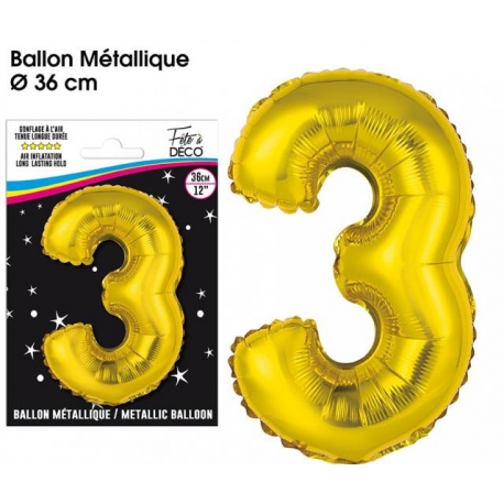 Ballon mylar 36cm or - Chiffre 3