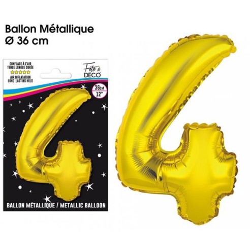 Ballon mylar 36cm or - Chiffre 4