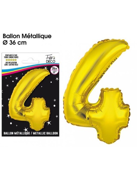 Ballon mylar 36cm or - Chiffre 4