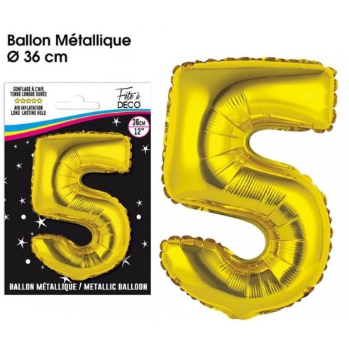 Ballon mylar 36cm or - Chiffre 5
