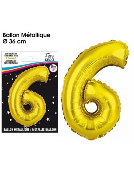 Ballon mylar 36cm or - Chiffre 6
