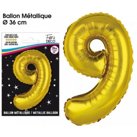 Ballon mylar 36cm or - Chiffre 9