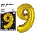 Ballon mylar 36cm or - Chiffre 9