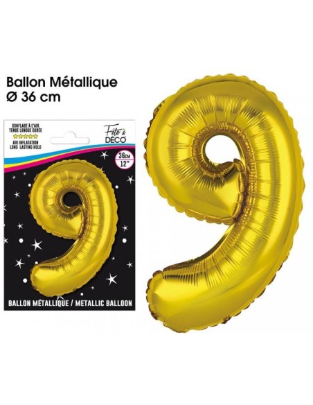 Ballon mylar 36cm or - Chiffre 9