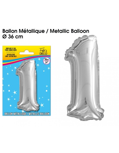Ballon mylar 36cm argent - Chiffre 1