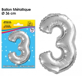 Ballon mylar 36cm argent - Chiffre 3