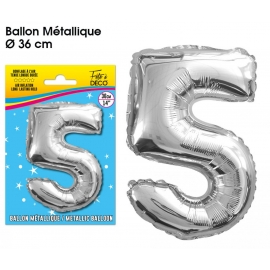 Ballon mylar 36cm argent - Chiffre 5