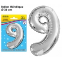 Ballon mylar 36cm argent - Chiffre 9