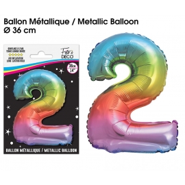 Ballon mylar 36cm multicolore - Chiffre 2