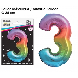 Ballon mylar 36cm multicolore - Chiffre 3