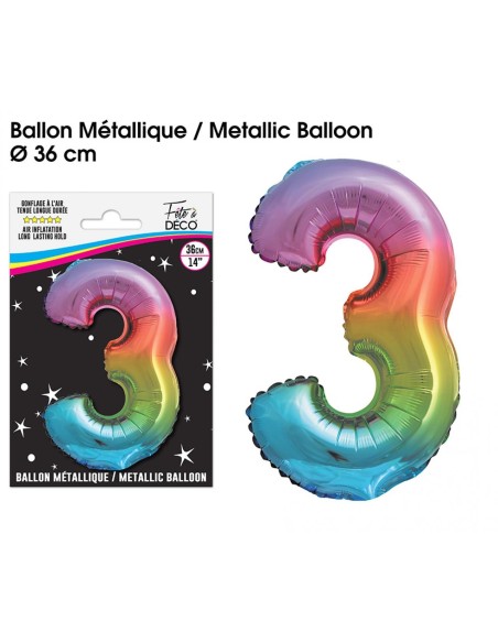 Ballon mylar 36cm multicolore - Chiffre 2