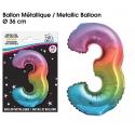 Ballon mylar 36cm multicolore - Chiffre 3