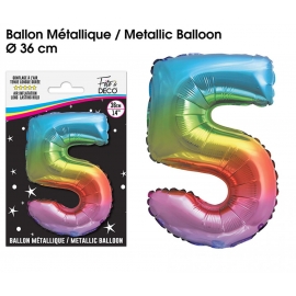 Ballon mylar 36cm multicolore - Chiffre 5