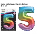 Ballon mylar 36cm multicolore - Chiffre 5
